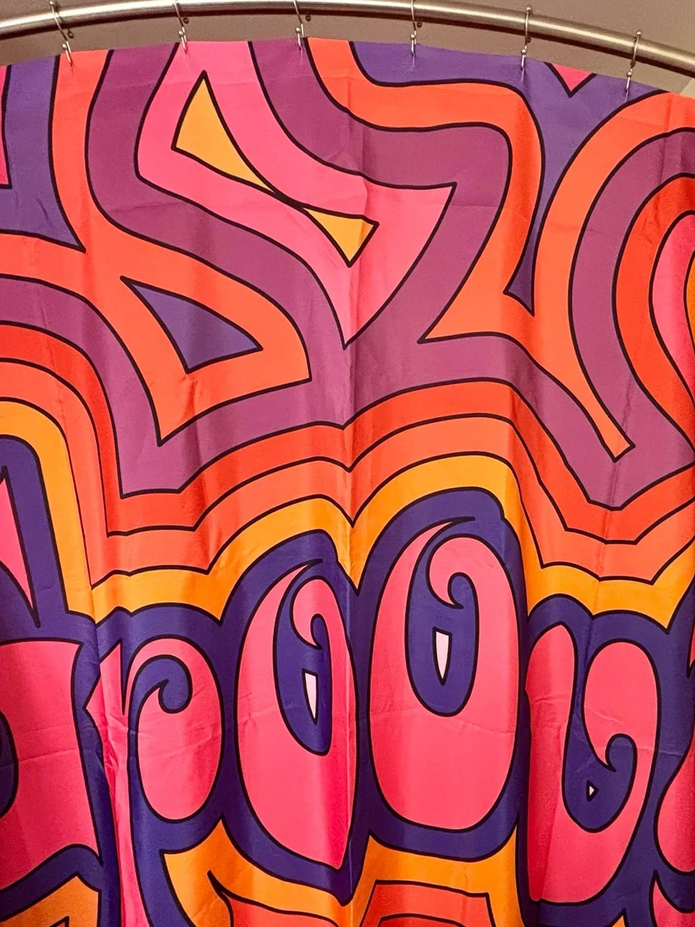 Groovy Retro Shower Curtain — Bold Pink & Purple